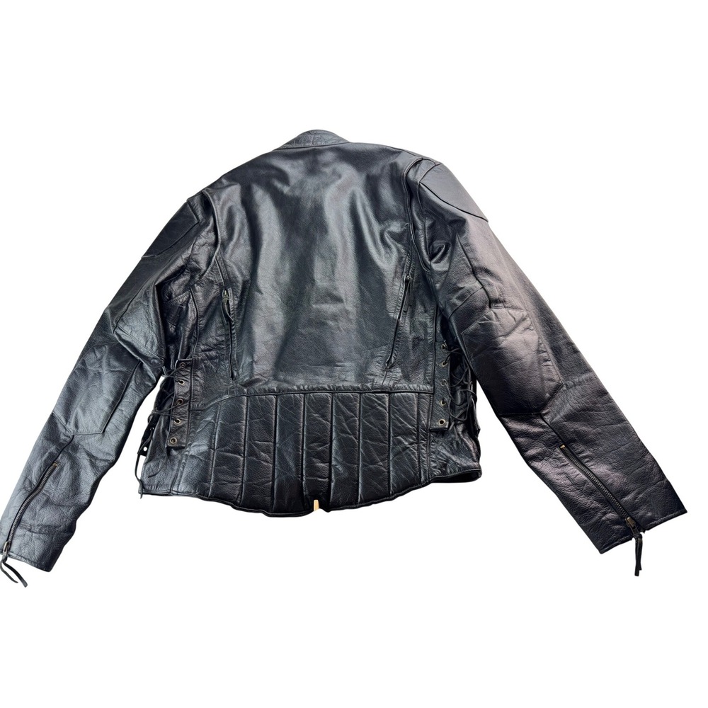 Mens Black Leather‎ Motorcycle Jacket Biker Style Quilted Accents Sz 46 NO LINER - Picture 5 of 16